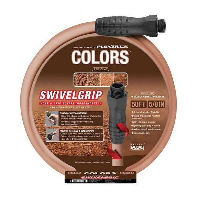 Colors™ SwivelGrip® Garden Hose, 5/8 x 50', Red Clay, Hybrid