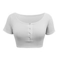 thumbnail image 5 of Graphic Tees for Women Button Short Crop Round Neckline Slim Sleeve Refreshing Breathable Resistant Daily White T-Shirts Sizes S, 5 of 5