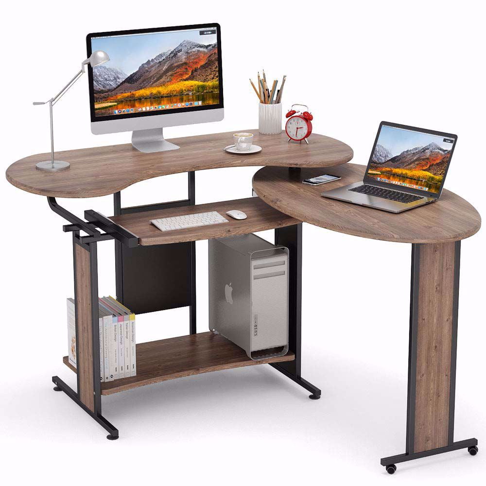 DIY L-Shaped Computer Desk Rotating Modern Corner Desk &amp; Office Study Workstation for Small Bedroom