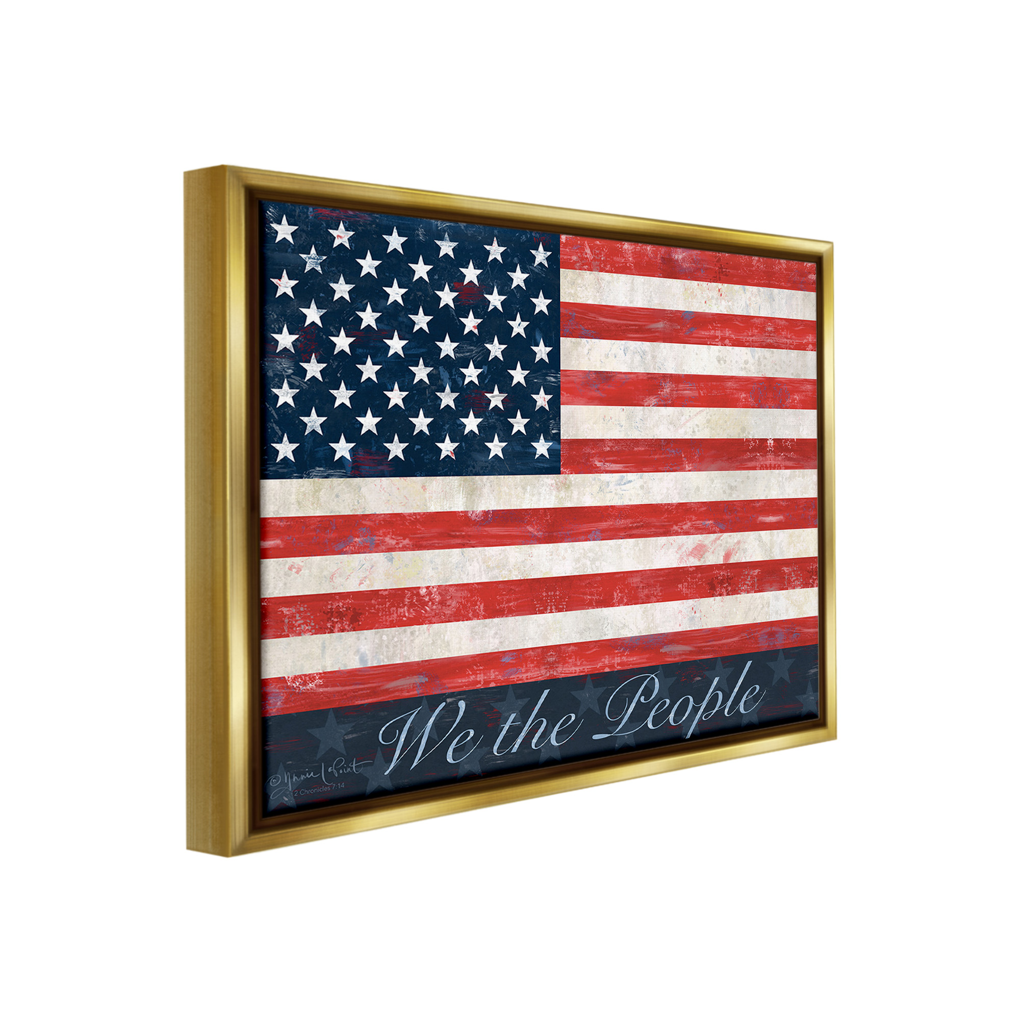 Stupell Industries We The People Flag Typography Painting Gold Floater Framed Canvas Art Print Wall Art, 31 x 25
