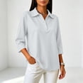 thumbnail image 5 of Polo Shirts for Women 3/4 Sleeve Quick Dry Work Tops with Collar Three Quarter Sleeve, Side Slit, Wrinkle Resistant Loose Fit, Athletic Beach Travel Vacation Work Office Fall Outfits Light Gray 2XL, 5 of 9