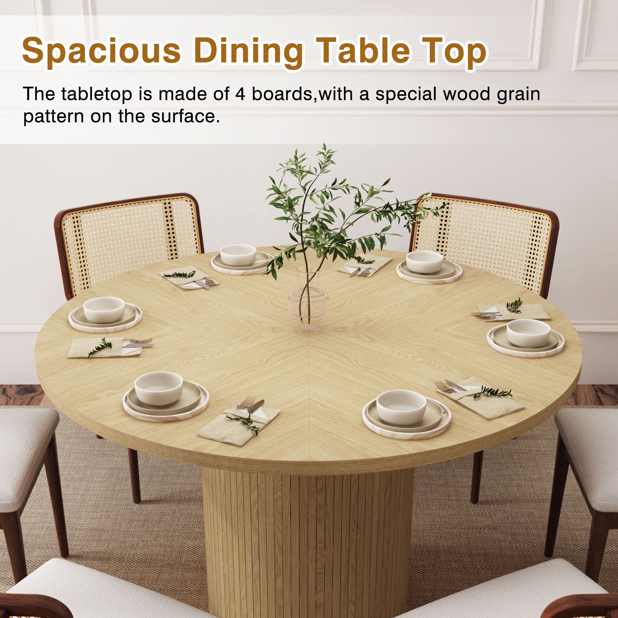 Wirrytor Round Dining Table, Modern Farmhouse Kitchen Table, 47 Inch Circle Dining Tables with Wood Strip Base for Kitchen Living Room (Natural)