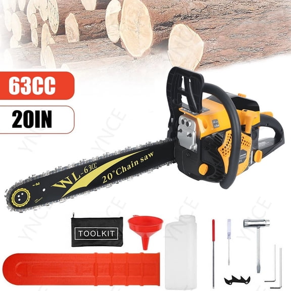 YNCE 63cc Gas Chainsaw 2-Cycle Engine Gas Powered Chainsaws 20 Inch Petrol Handheld Cordless Gasoline Chain Saw for Cutting Wood Tree Trimming Farm Garden