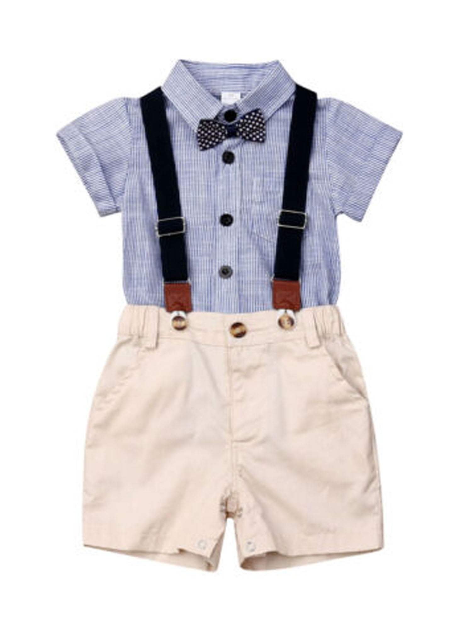 Baby Boys Gentleman 2Pcs Suit Outfits Clothes Set for Little Kids Toddler Bowtie Short Sleeve Shirt+Suspenders Shorts Overall 