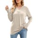 thumbnail image 1 of Camiseta de manga larga con cuello en V para mujer, suave, transpirable, color puro, dobladillo suelto, blusas casuales, tops de moda para viajes, trabajo, albaricoque L, 1 of 6