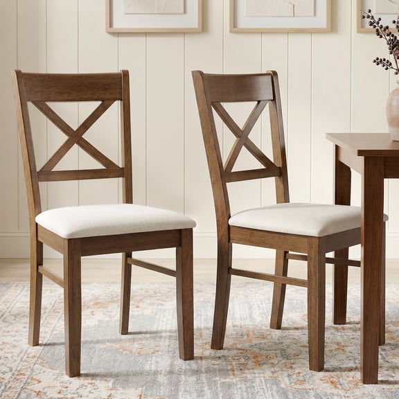 HOMCOM Dining Chairs Set of 2, Upholstered Kitchen Chairs with Rubberwood Frame, Padded Seat and X-Back for Living Room, Dining Room, Walnut