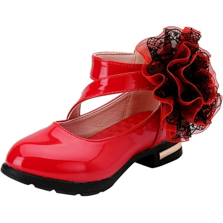 

Girls Dress Shoes Rhinestone Flower Mary Jane Pump Leather Shoes Wedding Party Princess Dance Shoes