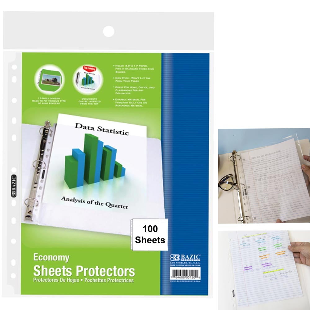 200 Sleeves Clear Plastic Sheet Page Protectors Document Office Ring Binder New 