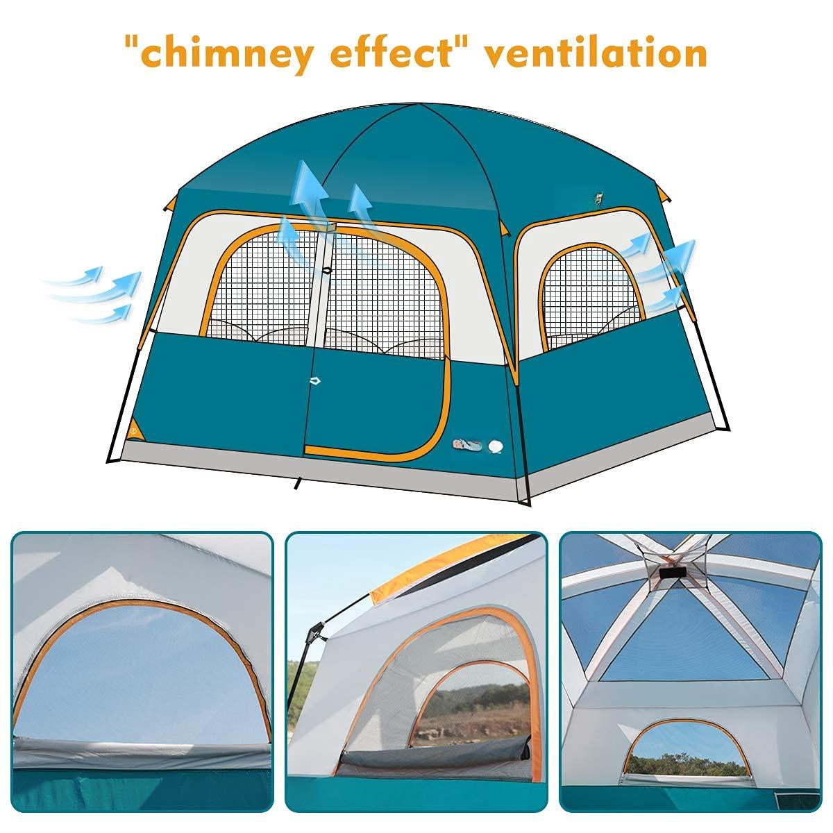 Tents 6 Person Waterproof Windproof Easy Setup Double Layer Family Camping Tent With 1 Mesh Door & 5 Large Windows -10'x9'x78in(h)