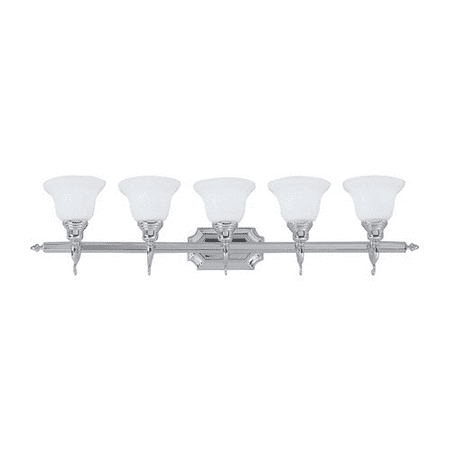 

Bathroom Vanity 5 Light With White Alabaster Glass Chrome size 41 in 500 Watts - World of Crystal