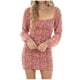 thumbnail image 1 of Vestidos sueltos para mujer Vestido informal de verano Estampado de crisantemo pequeño Cuello cuadrado Vestido de manga larga Mini vestido Pompotops hdfakjf2408, 1 of 9