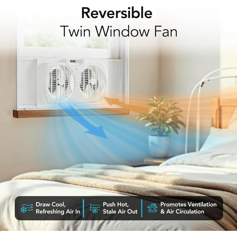 Comfort Zone 9-Inch Twin Window Fan, White, 3-Speed - Walmart.com