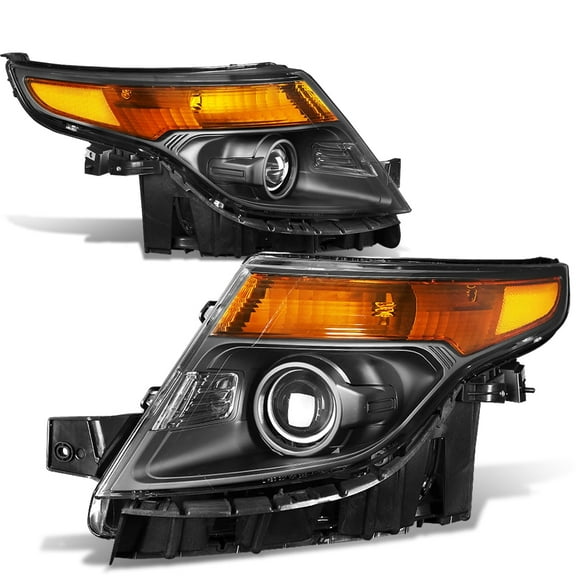 DNA Motoring For 2011-2015 Ford Explorer Projector Headlight Lamps Pair Black Amber Replacement