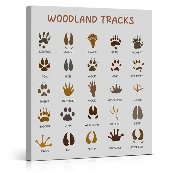 Woodland Poster Canvas Wall Art Nursery Decor Forest Poster Print Wall Decor Woodland Tracks Jungle Painting for Toddler Kids Nursery Playroom Classroom Decoration poster