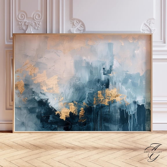 Blue And Gold Abstract Art: Geometric Wall Decor, Unframed Poster Size 8x12