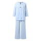 thumbnail image 2 of Conjunto informal de dos piezas para mujer: camisa de manga larga y pantalones de cintura alta - Camisa de color liso con botones, pantalones holgados con bolsillos, tallas S-XXL para todas las oca, 2 of 3