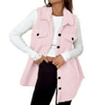 thumbnail image 2 of Women's Midi Length Fleece Vest, Shawl Collar Sleeveless Jacket, Button Down Vest, Warm Plush Vest, Fall Winter Layering Piece, Office Cardigan, Casual Vest Pink L, 2 of 9