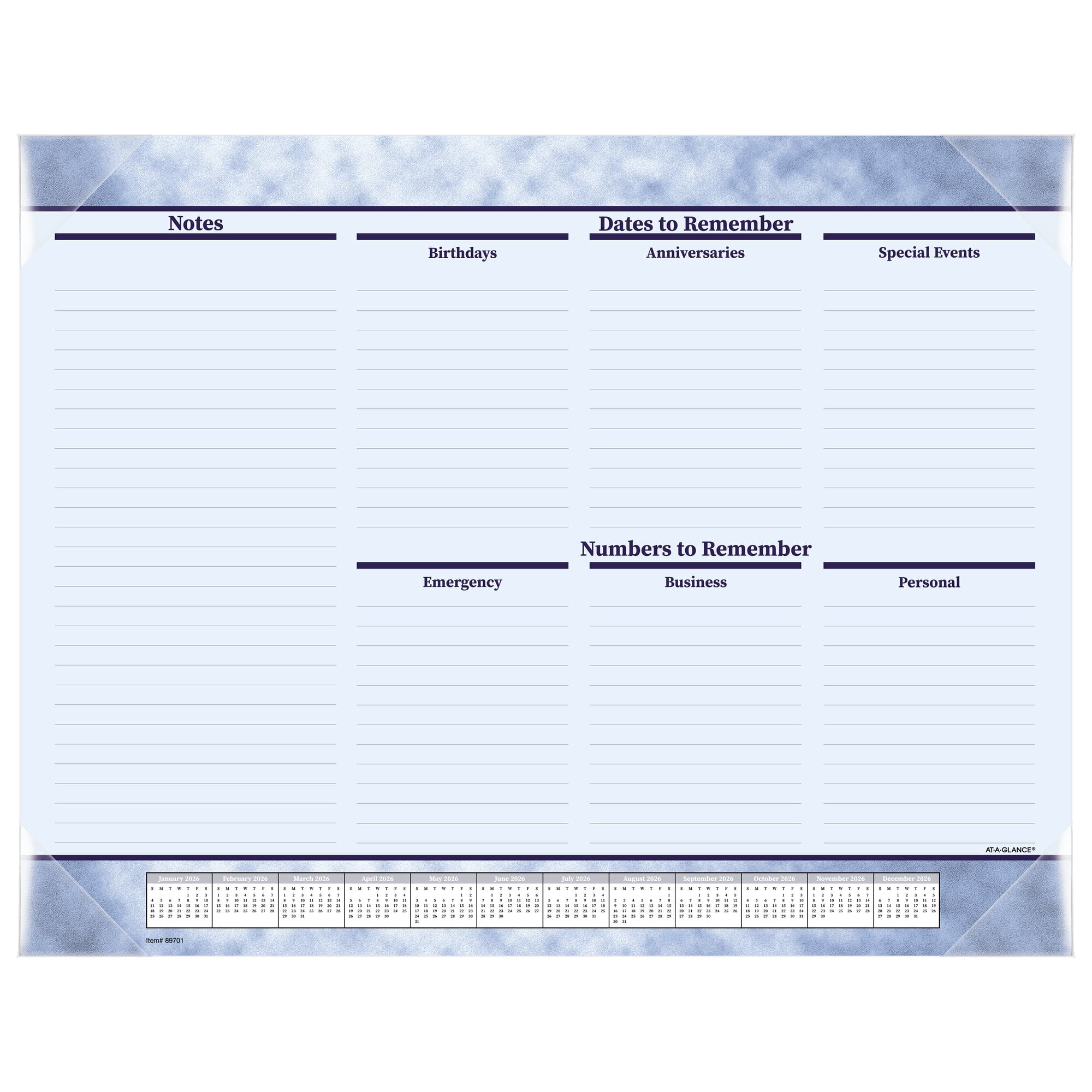 AT-A-GLANCE 2026 Monthly Desk Pad Calendar Slate Blue Standard 21 34 x 17 - Desk