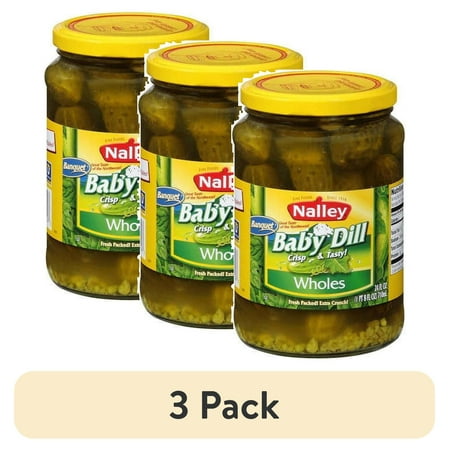 (3 pack) Nalley Dairy-Free Kosher Whole Baby Dill Pickles in Glass Jar, Mild, Gluten-Free, 24 fl oz