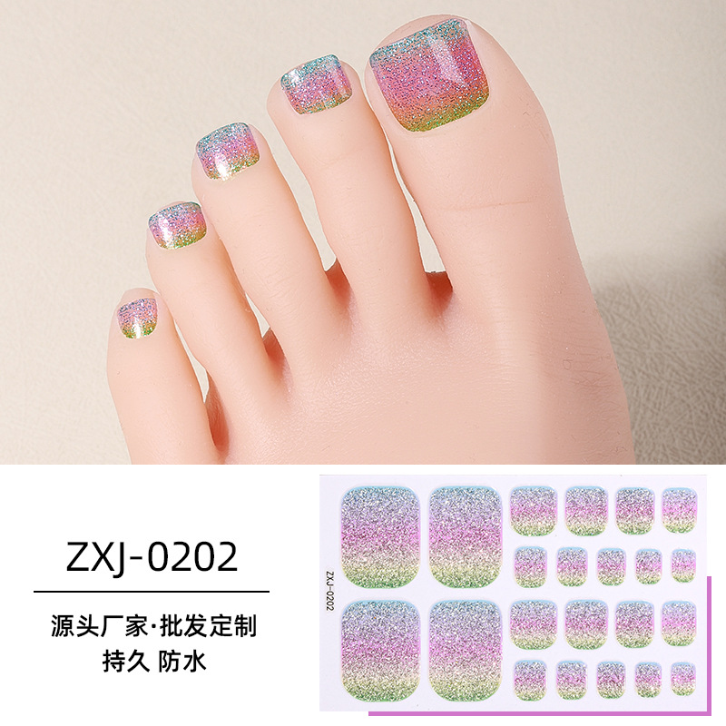 12PCS Summer nail stickers foot stickers waterproof rainbow smudged onion powder flash toe nail stickers nail stickers