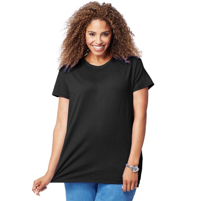 Just My Size T-Shirt Col Rond à Manches Courtes en Jersey de Coton pour Femmes, 4X, Noir