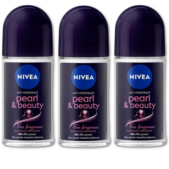 Nivea Pearl Beauty Black Roll-On – Free Alcohol, Antiperspirant Deodorant, 48 Hours, Refreshing Content All Day, Fine Fragnance, Smooth And Beautiful Underarms Roll On 1.7 Oz (Pack Of 3)