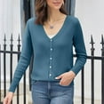 thumbnail image 4 of Godokuleh Cardigan Sweaters for Women Fall Solid Long Sleeve V Neck Button Up Fuzzy Knit Tops Lightweight Trendy Warm Soft Clothes Blue L, 4 of 4
