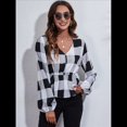 thumbnail image 4 of Blusa de Larga para Mujer, Estilo Babydoll, Ligera, de Poliéster, con Cuello en V y Mangas Abullonadas Cuadrícula Grande S, 4 of 10