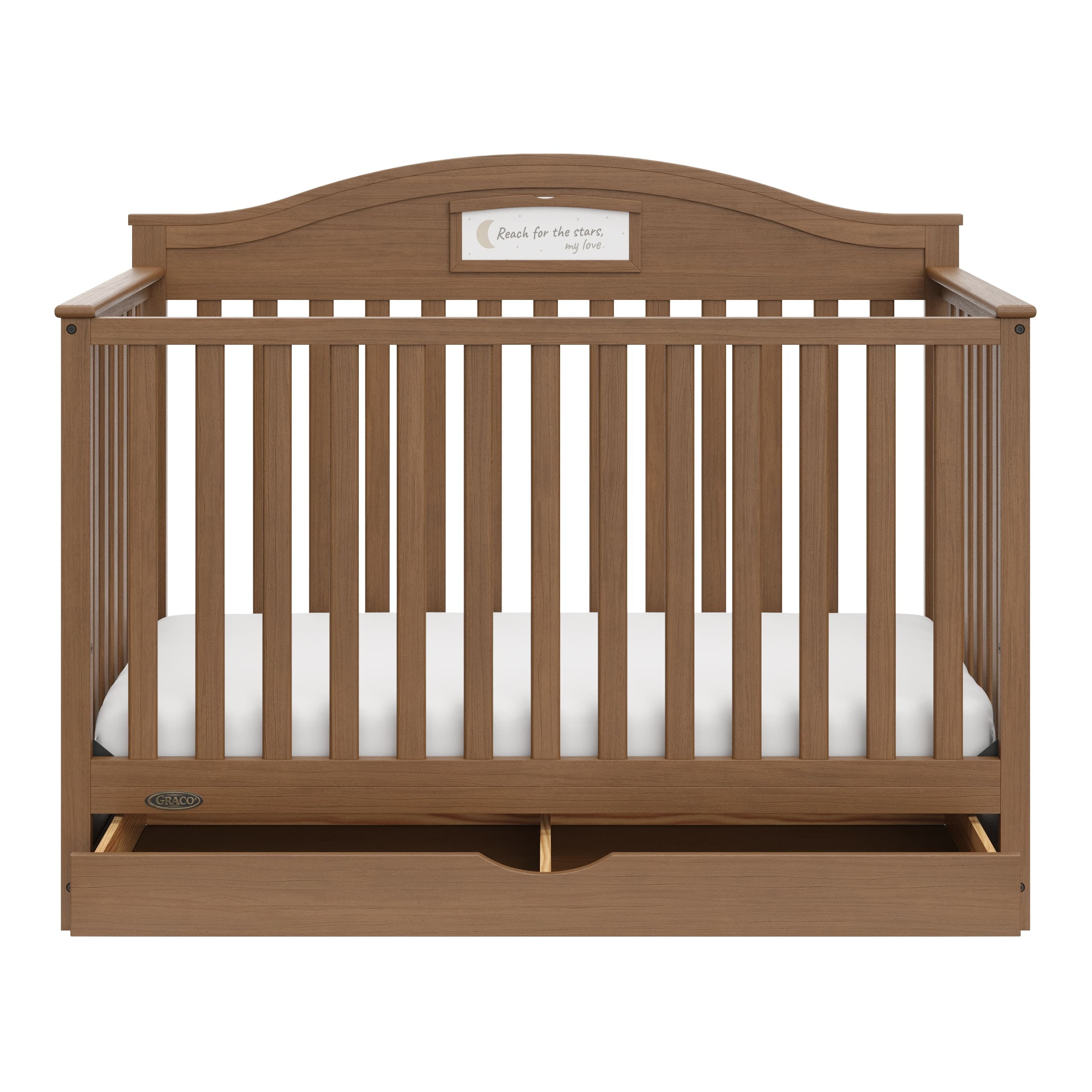 Graco Story 5-in-1 Convertible Baby Crib with Drawer and Reversible Headboard, Hazelnut