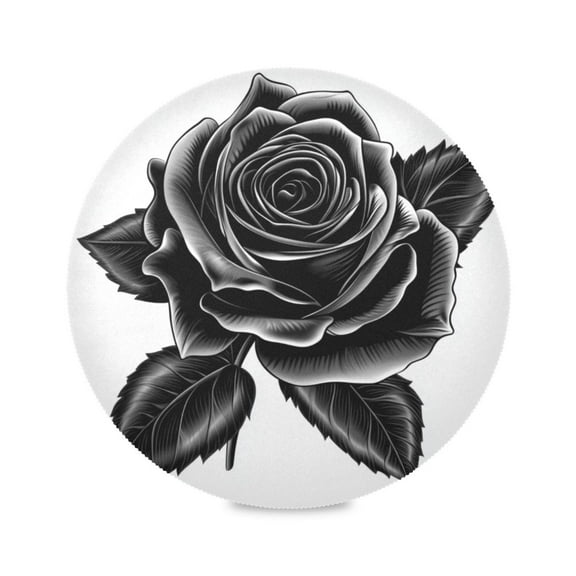 Round Placemat Set 15.4 Inch Diameter Table Mats Heat-Resistant Decorative for Dining Tables Black Rose
