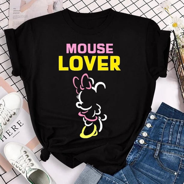 Disney Mickey Mouse Women's top Cartoon pattern women round neck casual fashion T-shirt Women's top short sleeveM Gao Jinjia LED