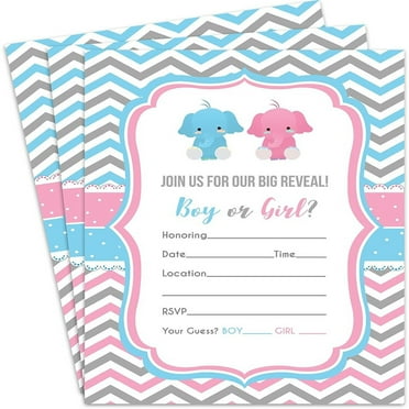 Baby Elephant Gender Reveal Invitations - Adorable 5x7 Cards for Your Baby Shower Celebration with Envelopes - Perfect for Sharing Exciting News with Loved Ones