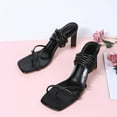 thumbnail image 4 of Anuirheih Open Toe Comfortable Large Size Chain One-word Fashion Sandals Sandals Women (Black), 4 of 5