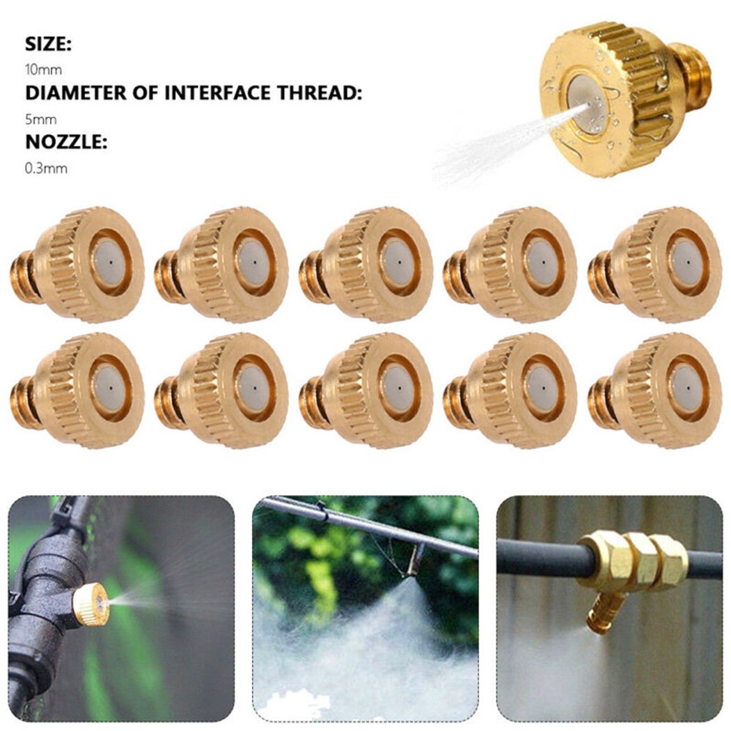 Sufanic 10 Pack Brass Misting Nozzles,Spray Nozzles for Greenhouse  Landscaping Humidification,Dust Control Mist Nozzle Sprinkler for Outdoor  Cooling System 0.012 Orifice (0.3 mm) 10/24 UNC Garden 