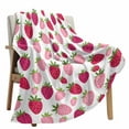 thumbnail image 6 of Red Pink Strawberry Flannel Blanket for Bed, Lovely Summer Spring Fruit Soft Cozy Warm Couch Throw Blanket, Lightweight Fluffy Plush Bedding Blankets for Sofa Decor All Season 60"x80", 6 of 7