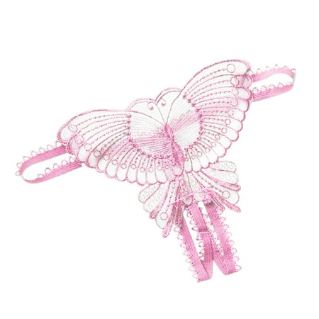 XMMSWDLA Butterfly Applique Crotchless Panties W/Pearl and Sequin Details  Women Sexy Lace Underwear Lingerie Thongs Panties Ladies Hollow Out Underwear Pink Free Size Underwear Women