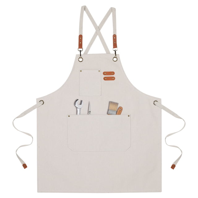 Unique Bargains Adjustable Chef Apron Cross Back Aprons for Kitchen Cooking Art Painting, Beige