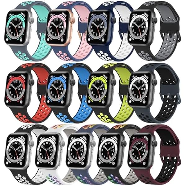 wonima11 Sport Band Compatible with Apple Watch Bands 41mm 40mm 38mm, Soft Silicone Wristbands Replacement Strap with Classic Clasp for iWatch Series 9 SE 8 7 6 5 4 3 2 1 for Women Men, 13 Pack