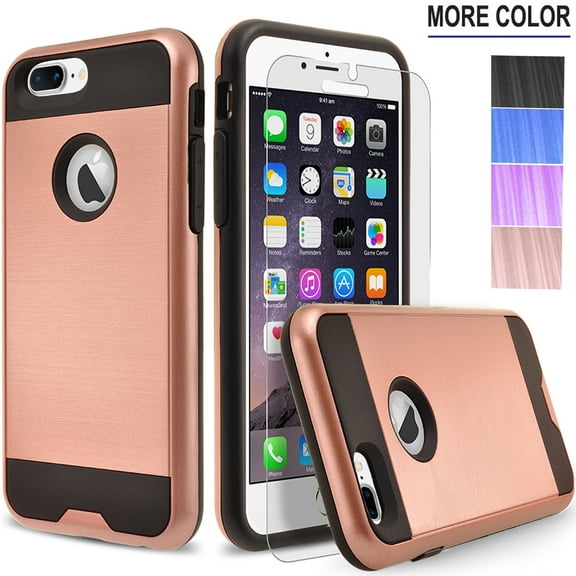 iPhone 7 Plus Phone Case, 2-Piece Style Hybrid Shockproof Hard Case Cover with [Premium Screen Protector] Hybird Shockproof And Circlemalls Stylus Pen (Rose Gold)