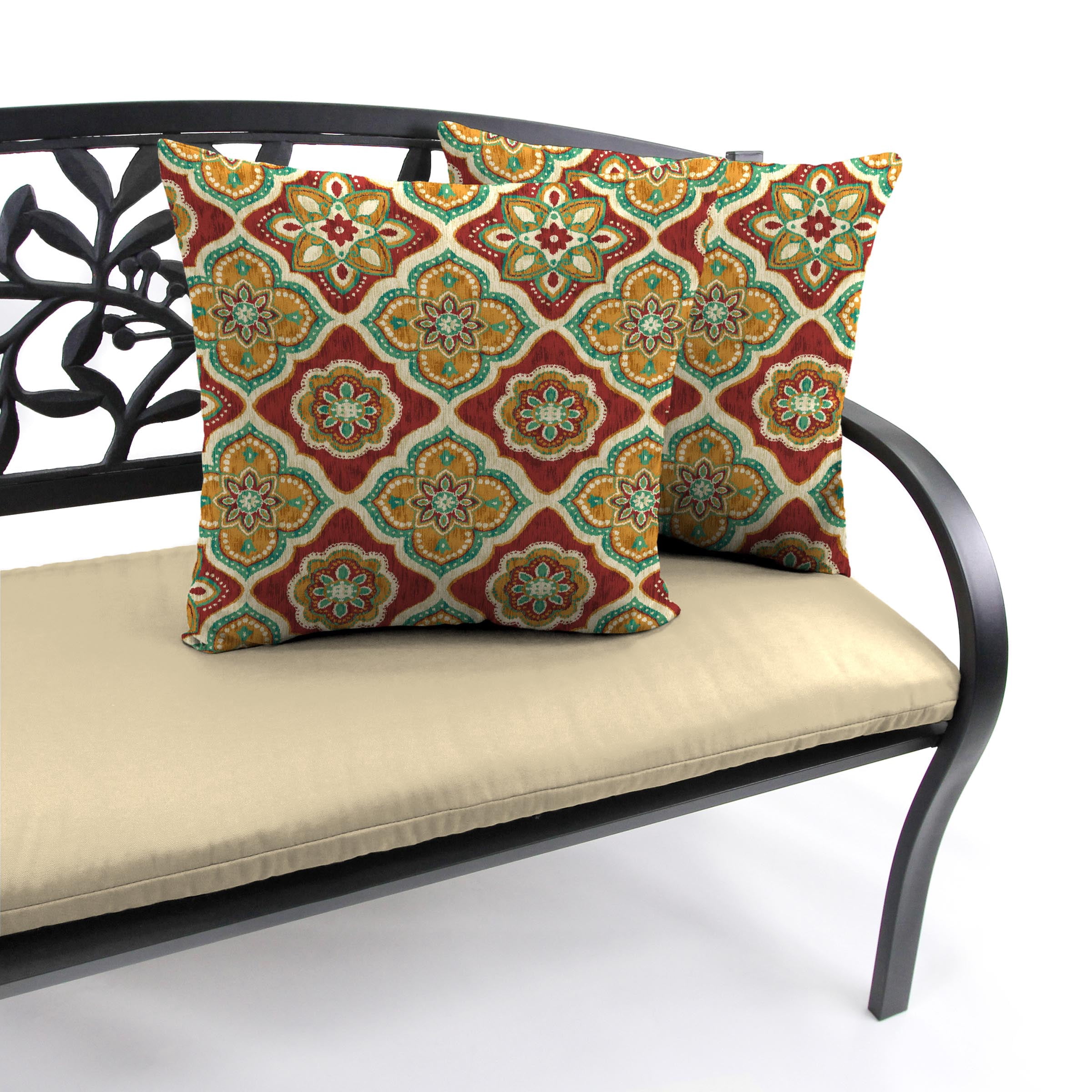 Jordan Manufacturing 16" x 16" Adonis Jewel Crimson Medallion Square Outdoor Throw Pillow (2 Pack)