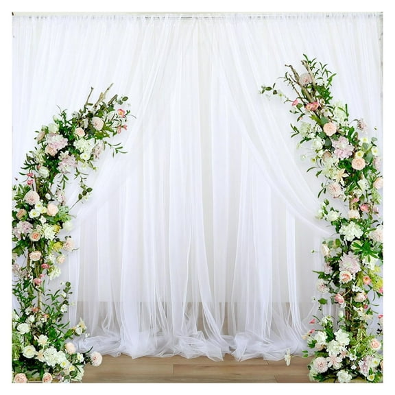 1PC White Tulle Backdrop Curtain 10ft x 5ft Sheer Chiffon Backdrop Curtain Drapes Elegant Photography Photo Backdrop for Wedding Birthday Bridal Shower Party Decorations