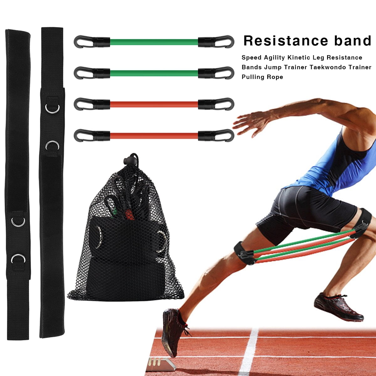 FH Kinetic Speed Training Power Agility Set Resistance Leg Bands Sprint Chute 