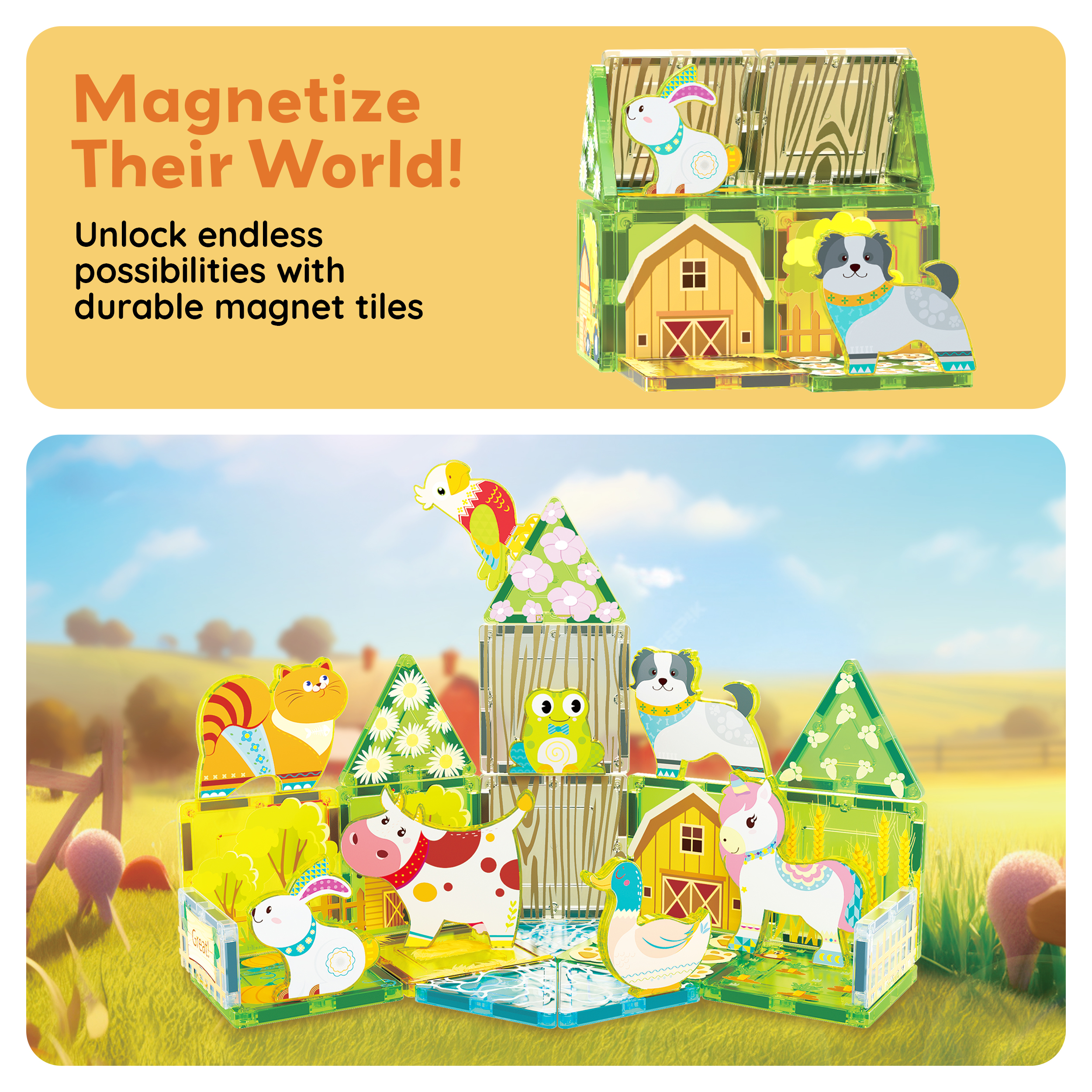 PICASSO TILES Magnetic Tiles Farm Theme, 26 Pieces, Ages 3+ photo 8