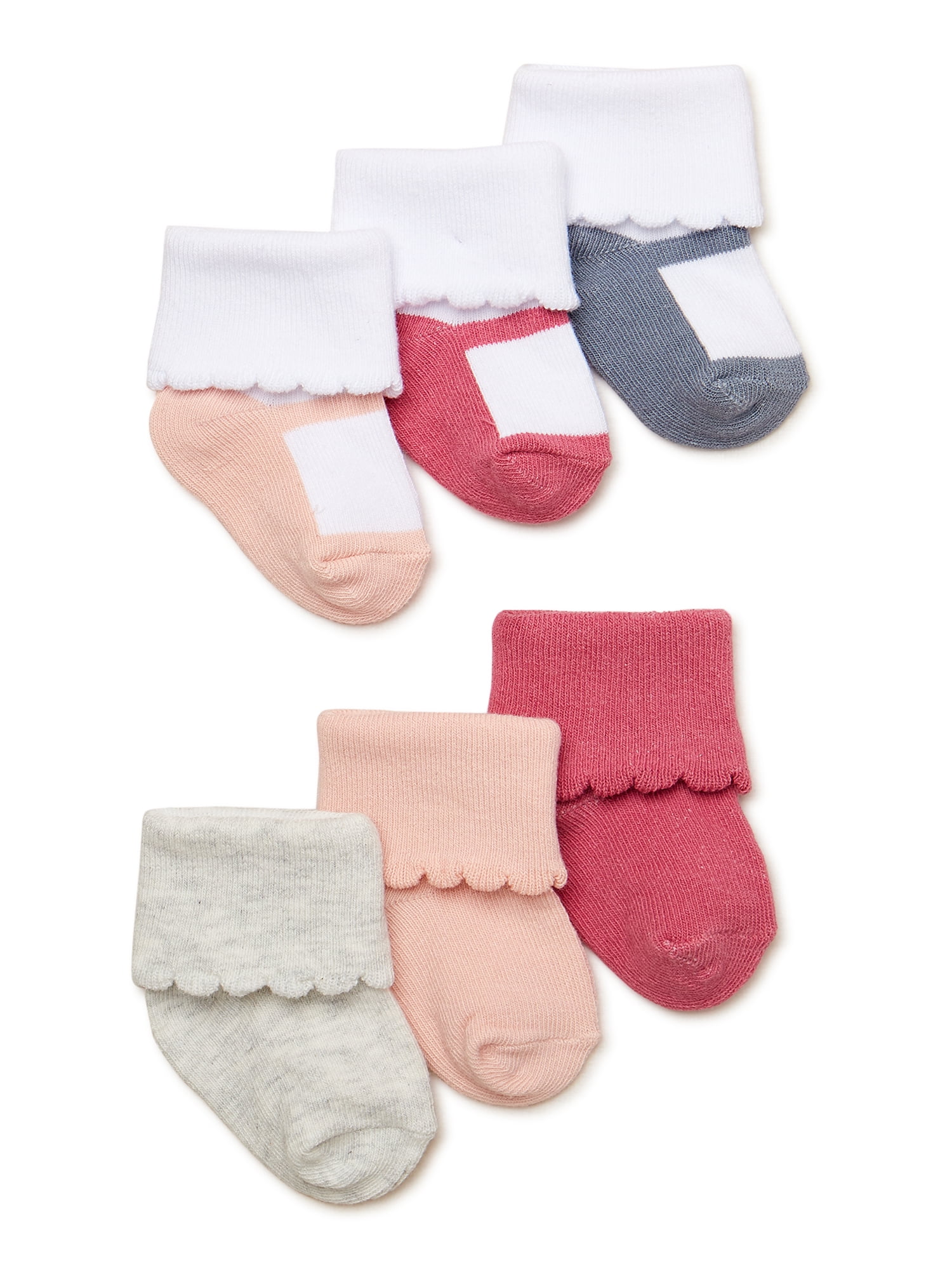 Carter's Child of Mine Baby Girls Folded Cuff Mary Jane Socks, 6-Pack, 0-12M