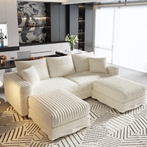 82.7 "Plush Corduroy 3-Seat Sofa with 2 Ottomans, Modern Comfy Upholstered Sofa Cloud Couch, Deep Seat Couches with Soft Pillows, Convertible Sofa Lounge Chair for Living Room,Apartment, Office,Beige