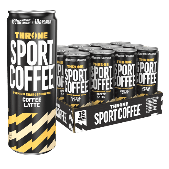 Throne Sport Coffee, Coffee Latte Coffee w/ 10G Protein, 11 fl oz Cans, 12 Count