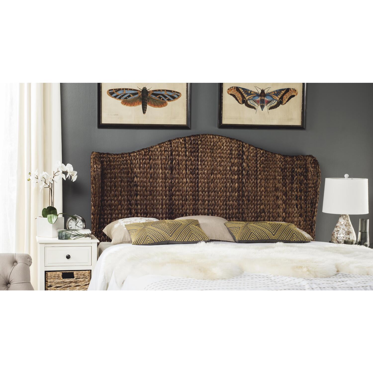 HomeStock Natural Beauty Winged Headboard, Banana Leaf, Camelback design, Braided texture, Side wings-Color:Brown,Size:Queen
