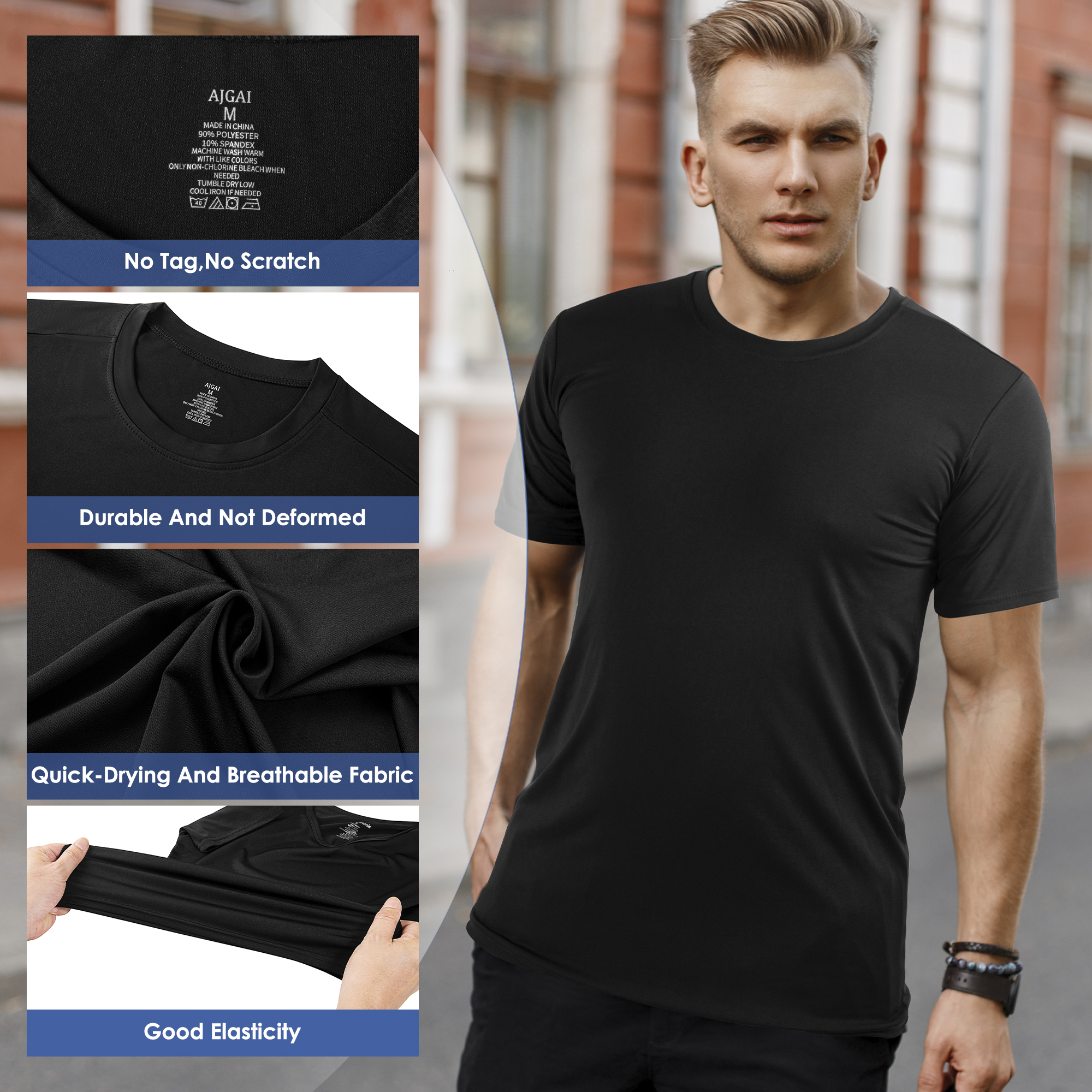 Paquete de 2 camisetas deportivas para hombre, de secado rápido, cuello redondo, manga corta, tallas M-2XL 7