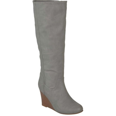 

Women s Journee Collection Langly Wide Calf Wedge Heel Knee High Boot Grey Faux Leather 9.5 M