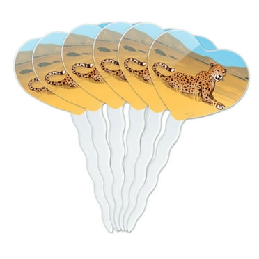 Cheetah Africa Savannah Heart Love Cupcake Picks Toppers Decoration Set of 6